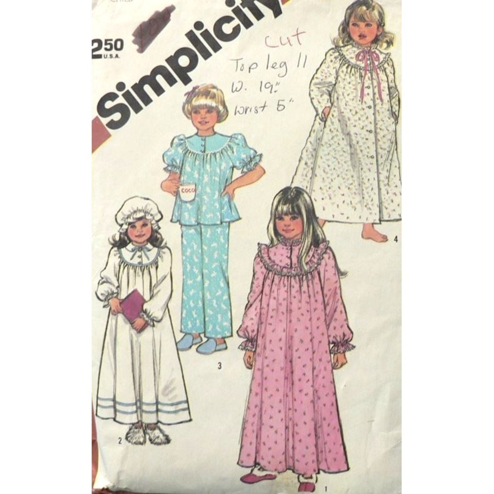 Vintage Simplicity Sewing Pattern 5747 Girls Nightgown Pajamas Robe & Hat Sz 3-4